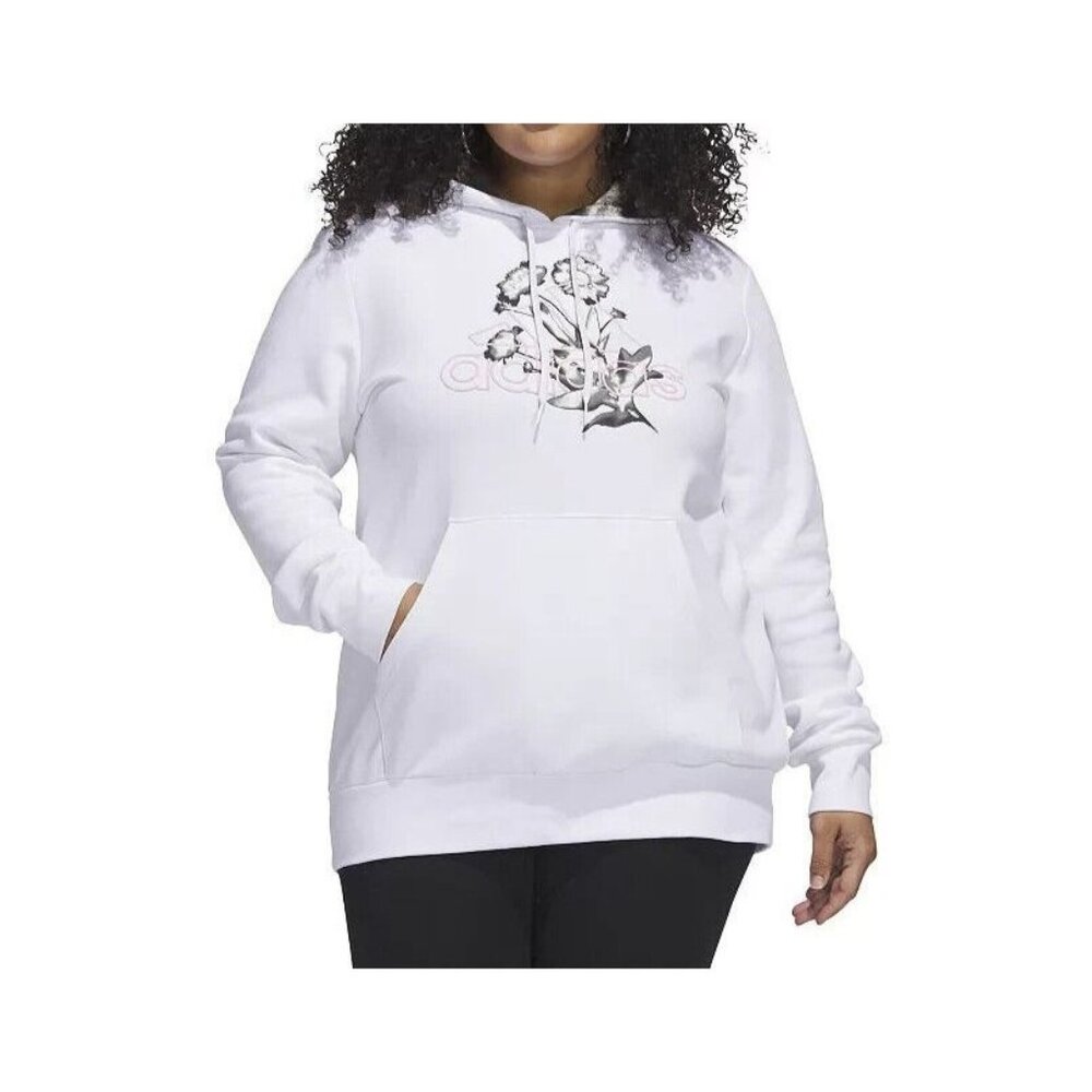 Adidas Womens Hoodie Sweatshirt White Bloom Fleece Long Sleeve Roses Size XS